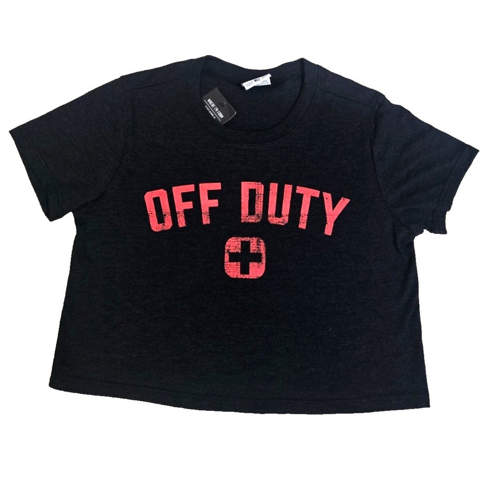 Where I'm From Cropped "Off Duty" Short Sleeve T-Shirt Women's XS Blk/Red NWOT